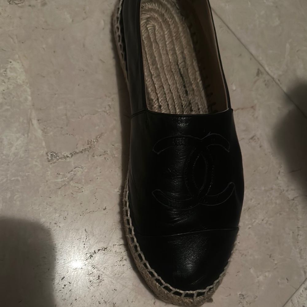 Chanel Black Espadrille Slip-On Shoes